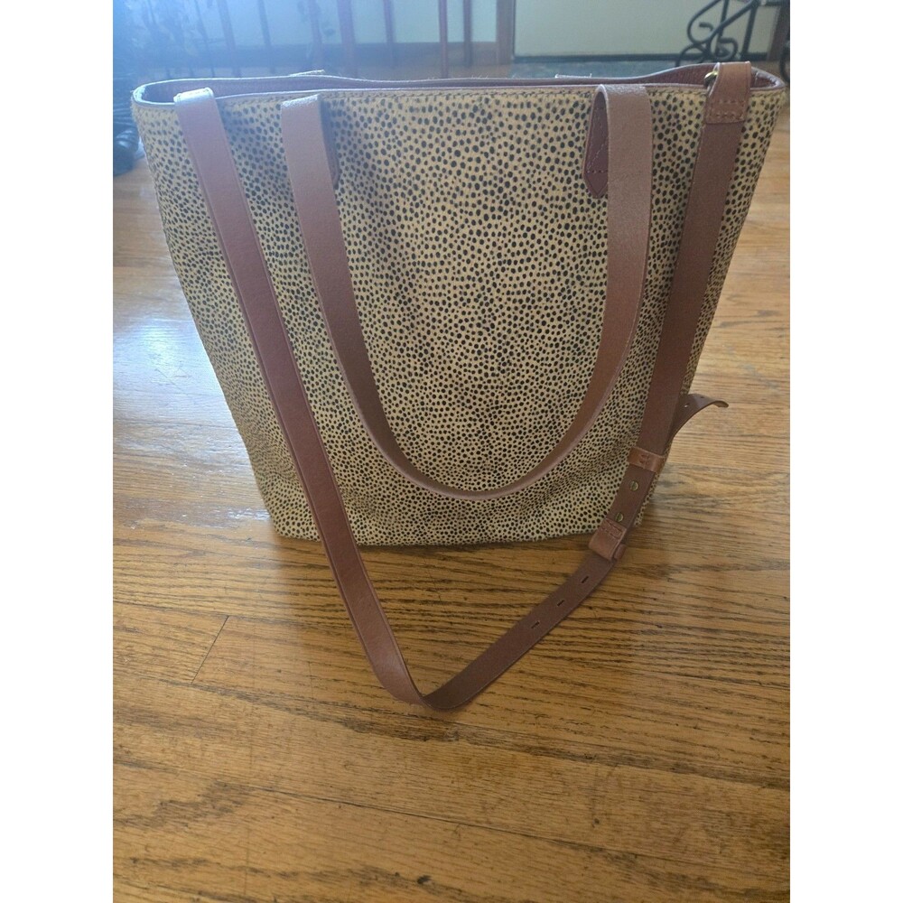 Madewell Tan Leather Spotted Calf Hair Transport Crossbody Tote bag Adjustable